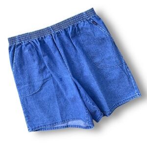 Vintage Blue Elastic-Waist Denim Shorts